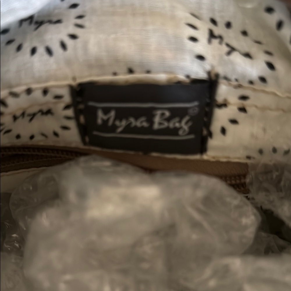 Brown And Cream Patterned Myra Backpack With Leat… - image 2